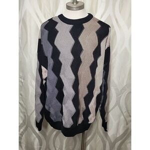 Tundra Canada Black Minimalist 90s Zig Zag Mercerized Heavy Crewneck Sweater